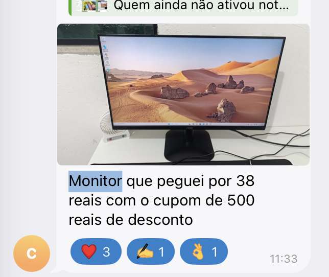 Depoimento: monitor comprado com cupom de R$500 de desconto